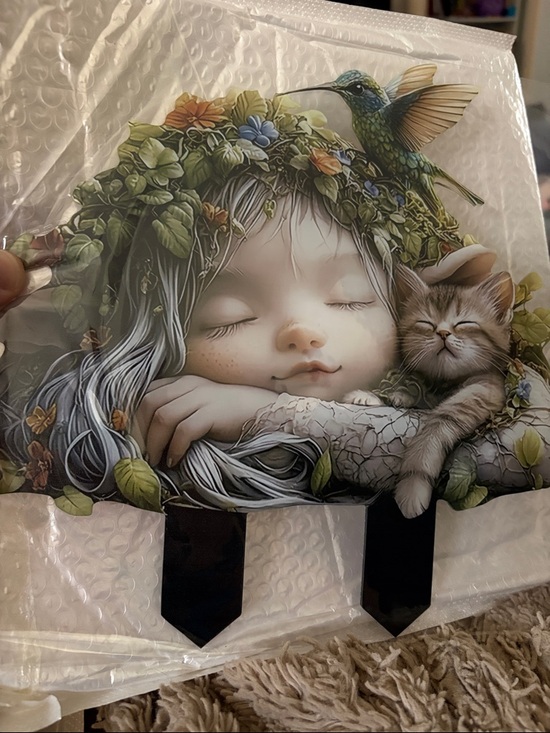 Other - Whimsical Sleeping Girl & Kitten Garden Art Print - New in Bag!
